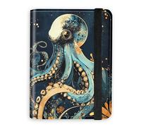 KUJKBFWJ RFID Blocking Passport Holder Wallet - Premium Leather Travel Accessories for Women & Men, Secure Card Case Organizer, 15, Green Octopus, 4.25 * 5.6 IN, Classic