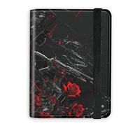 KUJKBFWJ RFID Blocking Passport Holder Wallet - Premium Leather Travel Accessories for Women & Men, Secure Card Case Organizer, 16, Red Roses and Guns, 4.25 * 5.6 IN, Classic