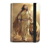 KUJKBFWJ RFID Blocking Passport Holder Wallet - Premium Leather Travel Accessories for Women & Men, Secure Card Case Organizer, 4, Lion Of Judah Jesus, 4.25 * 5.6 IN, Classic