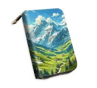 KUJKBFWJ Small Credit Card Case Wallet for Women, RFID Blocking Mini Slim Leather Card Holder Wallet, Pocket Business Card Case with Zipper Card Holder, 12, Iceberg Grassland, 5.3 x 4.5 x 1.4 inch