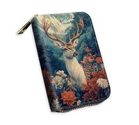 KUJKBFWJ Small Credit Card Case Wallet for Women, RFID Blocking Mini Slim Leather Card Holder Wallet, Pocket Business Card Case with Zipper Card Holder, 3, Dear, 5.3 x 4.5 x 1.4 inch