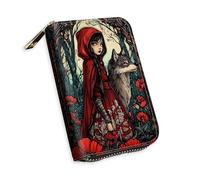 KUJKBFWJ Small Credit Card Case Wallet for Women, RFID Blocking Mini Slim Leather Card Holder Wallet, Pocket Business Card Case with Zipper Card Holder, 4, Red Girl and Folf, 5.3 x 4.5 x 1.4 inch