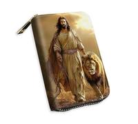 KUJKBFWJ Small Credit Card Case Wallet for Women, RFID Blocking Mini Slim Leather Card Holder Wallet, Pocket Business Card Case with Zipper Card Holder, 4, Lion Of Judah Jesus, 5.3 x 4.5 x 1.4 inch