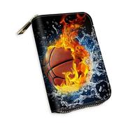 KUJKBFWJ Small Credit Card Case Wallet for Women, RFID Blocking Mini Slim Leather Card Holder Wallet, Pocket Business Card Case with Zipper Card Holder, 5, Passion Basketball, 5.3 x 4.5 x 1.4 inch