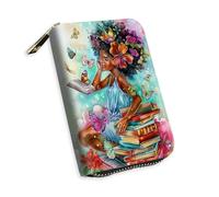 KUJKBFWJ Small Credit Card Case Wallet for Women, RFID Blocking Mini Slim Leather Card Holder Wallet, Pocket Business Card Case with Zipper Card Holder, 3, African American Girl, 5.3 x 4.5 x 1.4 inch