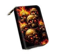 KUJKBFWJ Small Credit Card Case Wallet for Women, RFID Blocking Mini Slim Leather Card Holder Wallet, Pocket Business Card Case with Zipper Card Holder, 7, Hell Skulls, 5.3 x 4.5 x 1.4 inch