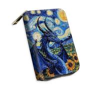 KUJKBFWJ Small Credit Card Case Wallet for Women, RFID Blocking Mini Slim Leather Card Holder Wallet, Pocket Business Card Case with Zipper Card Holder, 20, Dragon in the Style of Van Goghs, 5.3 x 4.5