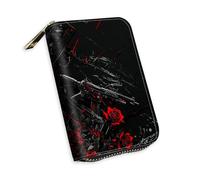 KUJKBFWJ Small Credit Card Case Wallet for Women, RFID Blocking Mini Slim Leather Card Holder Wallet, Pocket Business Card Case with Zipper Card Holder, 16, Red Roses and Guns, 5.3 x 4.5 x 1.4 inch