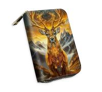 KUJKBFWJ Small Credit Card Case Wallet for Women, RFID Blocking Mini Slim Leather Card Holder Wallet, Pocket Business Card Case with Zipper Card Holder, 8, Astrology Deer, 5.3 x 4.5 x 1.4 inch