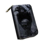 KUJKBFWJ Small Credit Card Case Wallet for Women, RFID Blocking Mini Slim Leather Card Holder Wallet, Pocket Business Card Case with Zipper Card Holder, 11, Crow on the Skull, 5.3 x 4.5 x 1.4 inch