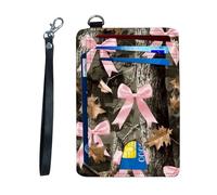 KUJKBFWJ Ultra-Thin RFID Blocking Front Pocket Wallet - Slim Minimalist Card Holder for Men & Women with Secure PU Leather Design & 12 Card Slots, 19, Camo Tree and Pink Bows, 4.53 x 3.15 x 0.12 inch