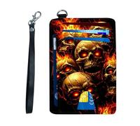 KUJKBFWJ Ultra-Thin RFID Blocking Front Pocket Wallet - Slim Minimalist Card Holder for Men & Women with Secure PU Leather Design & 12 Card Slots, 7, Hell Skulls, 4.53 x 3.15 x 0.12 inch