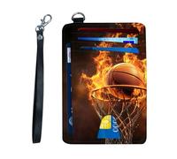 KUJKBFWJ Ultra-Thin RFID Blocking Front Pocket Wallet - Slim Minimalist Card Holder for Men & Women with Secure PU Leather Design & 12 Card Slots, 18, Basketball in the Fire, 4.53 x 3.15 x 0.12 inch