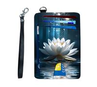 KUJKBFWJ Ultra-Thin RFID Blocking Front Pocket Wallet - Slim Minimalist Card Holder for Men & Women with Secure PU Leather Design & 12 Card Slots, 5, White Lotus Flower, 4.53 x 3.15 x 0.12 inch