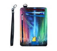 KUJKBFWJ Ultra-Thin RFID Blocking Front Pocket Wallet - Slim Minimalist Card Holder for Men & Women with Secure PU Leather Design & 12 Card Slots, 19, Colorful Aurora, 4.53 x 3.15 x 0.12 inch