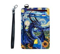 KUJKBFWJ Ultra-Thin RFID Blocking Front Pocket Wallet - Slim Minimalist Card Holder for Men & Women with Secure PU Leather Design & 12 Card Slots, 20, Dragon in the Style of Van Goghs, 4.53 x 3.15 x