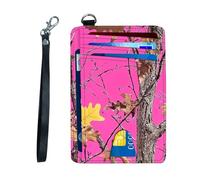 KUJKBFWJ Ultra-Thin RFID Blocking Front Pocket Wallet - Slim Minimalist Card Holder for Men & Women with Secure PU Leather Design & 12 Card Slots, 7, Pink Sky Camo Tree, 4.53 x 3.15 x 0.12 inch