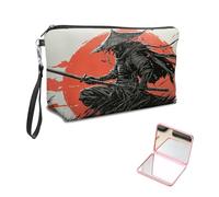 KUJKBFWJ Unique Cosmetic Bag with Pink Square Mirror, Elegant Makeup Bags with Zipper, Travel Toiletry Bag for Women for Girls Teen, 4, Samurai Swordsman, 7.9" x 5.1" x 2.55"