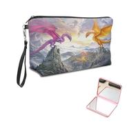 KUJKBFWJ Unique Cosmetic Bag with Pink Square Mirror, Elegant Makeup Bags with Zipper, Travel Toiletry Bag for Women for Girls Teen, 4, Dragon Age, 7.9" x 5.1" x 2.55"