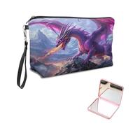 KUJKBFWJ Unique Cosmetic Bag with Pink Square Mirror, Elegant Makeup Bags with Zipper, Travel Toiletry Bag for Women for Girls Teen, 9, A Majestic Purple Dragon, 7.9" x 5.1" x 2.55"