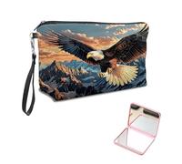 KUJKBFWJ Unique Cosmetic Bag with Pink Square Mirror, Elegant Makeup Bags with Zipper, Travel Toiletry Bag for Women for Girls Teen, 10, A Majestic Eagle, 7.9" x 5.1" x 2.55"