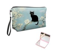 KUJKBFWJ Unique Cosmetic Bag with Pink Square Mirror, Elegant Makeup Bags with Zipper, Travel Toiletry Bag for Women for Girls Teen, 6, Black Cat on A Tree, 7.9" x 5.1" x 2.55"