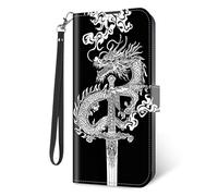 KUJKBFWJ Wallet Case for Cricket Magic 2 with RFID Blocking Credit Card Holder, Flip PU Leather Magnetic Closure Wrist Strap Phone Cover for Cricket Magic 2, Dragon Ancient Sword