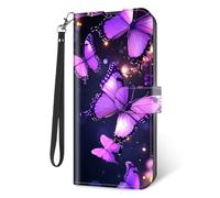 KUJKBFWJ Wallet Case for Cricket Magic 2 with RFID Blocking Credit Card Holder, Flip PU Leather Magnetic Closure Wrist Strap Phone Cover for Cricket Magic 2, 3D Purple Butterflies