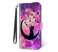 KUJKBFWJ Wallet Case for Motorola Moto G Power 5G 2025/MOTO G Play 5G 2025 with RFID Credit Card Holder, Flip PU Leather Magnetic Closure Wrist Strap Phone Cover for Moto, Spooky Cat Moon