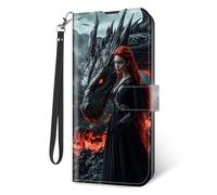 KUJKBFWJ Wallet Case for Samsung Galaxy A13 with RFID Blocking Credit Card Holder, Flip PU Leather Magnetic Closure Wrist Strap Phone Cover for Samsung Galaxy A13, Red-haired Woman and Dragon