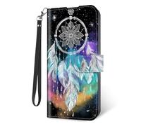 KUJKBFWJ Wallet Case for Samsung Galaxy A35 with RFID Blocking Credit Card Holder, Flip PU Leather Magnetic Closure Wrist Strap Phone Cover for Samsung Galaxy A35, Dreamcatcher with White Feathers