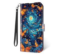 KUJKBFWJ Wallet Case for Samsung Galaxy A35 with RFID Blocking Credit Card Holder, Flip PU Leather Magnetic Closure Wrist Strap Phone Cover for Samsung Galaxy A35, Glowing Butterflies
