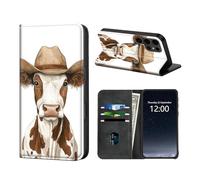 KUJKBFWJ Wallet Case for Samsung Galaxy S23 Ultra, RFID Women Approved Cell Phone Wallet with 3 Card Slots,Flip PU Leather Magnetic Closure Cover for Galaxy S23 Ultra, Cowboy Hat on Cow