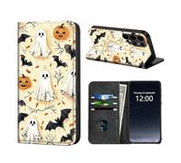 KUJKBFWJ Wallet Case for Samsung Galaxy S23 Ultra, RFID Women Approved Cell Phone Wallet with 3 Card Slots,Flip PU Leather Magnetic Closure Cover for Galaxy S23 Ultra, Ghosts and Pumpkins