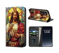 KUJKBFWJ Wallet Case for Samsung Galaxy S23 Ultra, RFID Women Approved Cell Phone Wallet with 3 Card Slots,Flip PU Leather Magnetic Closure Cover for Galaxy S23 Ultra, Divine Mercy