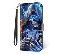 KUJKBFWJ Wallet Case for Samsung Galaxy S23 Ultra with RFID Blocking Credit Card Holder, Flip PU Leather Magnetic Closure Wrist Strap Phone Cover for Galaxy S23 Ultra, A Grim Reaper