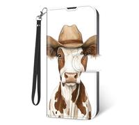 KUJKBFWJ Wallet Case for Samsung Galaxy S24 FE with RFID Blocking Credit Card Holder, Flip PU Leather Magnetic Closure Wrist Strap Phone Cover for Samsung Galaxy S24 FE, Cowboy Hat on Cow