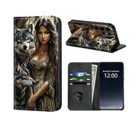 KUJKBFWJ Wallet Case for Samsung Galaxy S24 Ultra, RFID Women Approved Cell Phone Wallet with 3 Card Slots,Flip PU Leather Magnetic Closure Cover for Galaxy S24 Ultra, Blonde Wolf Woman