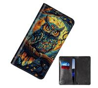 KUJKBFWJ Wallet for Men Women & Phone Purse Wallet, RFID Blocking PU Leather Magnetic Type Closure Phone Purse + Credit Card Holder for Phone Organizer Travel Purse(an owl in The Moonlight)