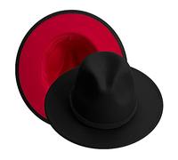 KUJUHA Women Men Wide Brim Fedora Hat, Black&red, L-XL