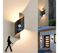 KUKAK LED Indoor/Outdoor Wall Light with Motion Sensor, 10W 3000K Warm White, IP65 Waterproof, Modern Spiral Black Wall Sconce for Garden, Entrance, Patio
