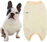 Kukaster Pet FD01 Dog Bodysuit After Surgery Castration Male Wound Protection Suits for French Bulldog, Nylon Buckle for Hair Loss, Allergies Shaving, FD01 Yellow S