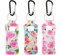 KUKEANVO 3 Pcs Chapsticks Holder Keychain for Lipstick, Lip Balm Keychain Holder with Clip, Stocking Stuffers for Women, Flowers