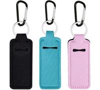 KUKEANVO Chapstick Holder Lip balm Holder Lipstick Sleeve Pouch Lip Gloss Holder With Hook 3 Pcs Stocking Stuffers Gift for Women (Black, Pink & Green)