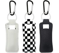 KUKEANVO Lip Balm Holder Keychain - Lip Gloss,Lipstick Keychain Holder with Clip,Premium Sublimation,Handmade Gift for Women (Black,White,Mix)