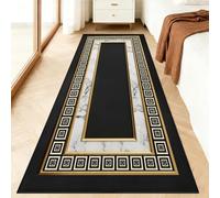 KUKEEUA Greek Key Runner Rugs for Hallway, 60x300cm Modern Black Gold Long Runner Rug, Geometric Border Long Carpet Machine Washable Rugs for Living Room Bedroom Office