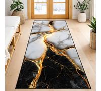 KUKEEUA Marble Carpet Runner for Hallways, 60x240cm Black White and Gold Rug for Hallway, Modern Abstract Long Carpet Machine Washable Rugs for Living Room Bedroom Corridor
