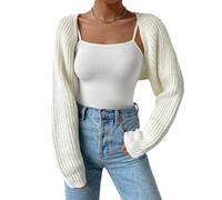 Kukeyiee Women Long Puff Sleeve Sweater Knitwear Jumpers Pullover Crop Top Fashion Cover Knit Top(#Style 1,M)