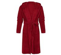 KUKICAT Men's Hooded Bathrobe Large Size Bathrobe with Hood Towelling Robe Bathtub Couple Solid Colour Unisex - Red - XXXX-Large