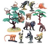 kukifun 16 Piece Monkey Set Realistic Primate Mandrill Lemur Gorilla Sloth with Trees for Kids Education, Birthday Decoration & School Projects
